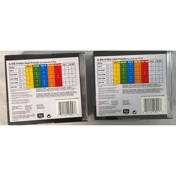 imation DVD+R 8x Speed White Inkjet Printable Recordable Disc 4.7GB 10 Pack X2 - Picture 2 of 2